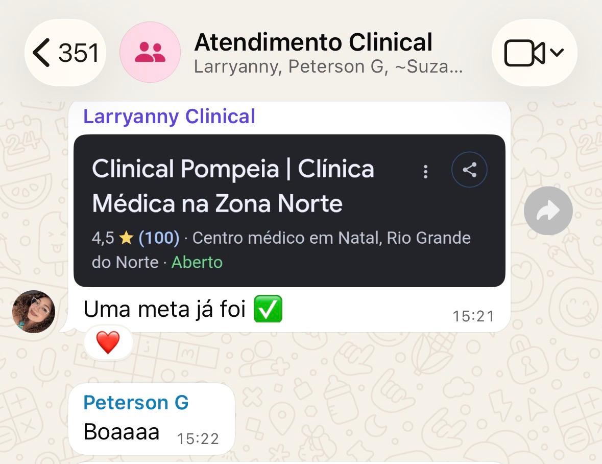 Print de meta batida da Clinical Pompeia no Google