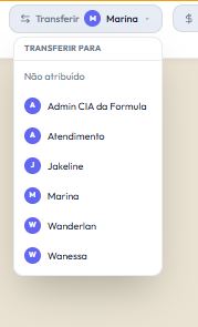 Menu de transferência de conversa para membros da equipe no Orion